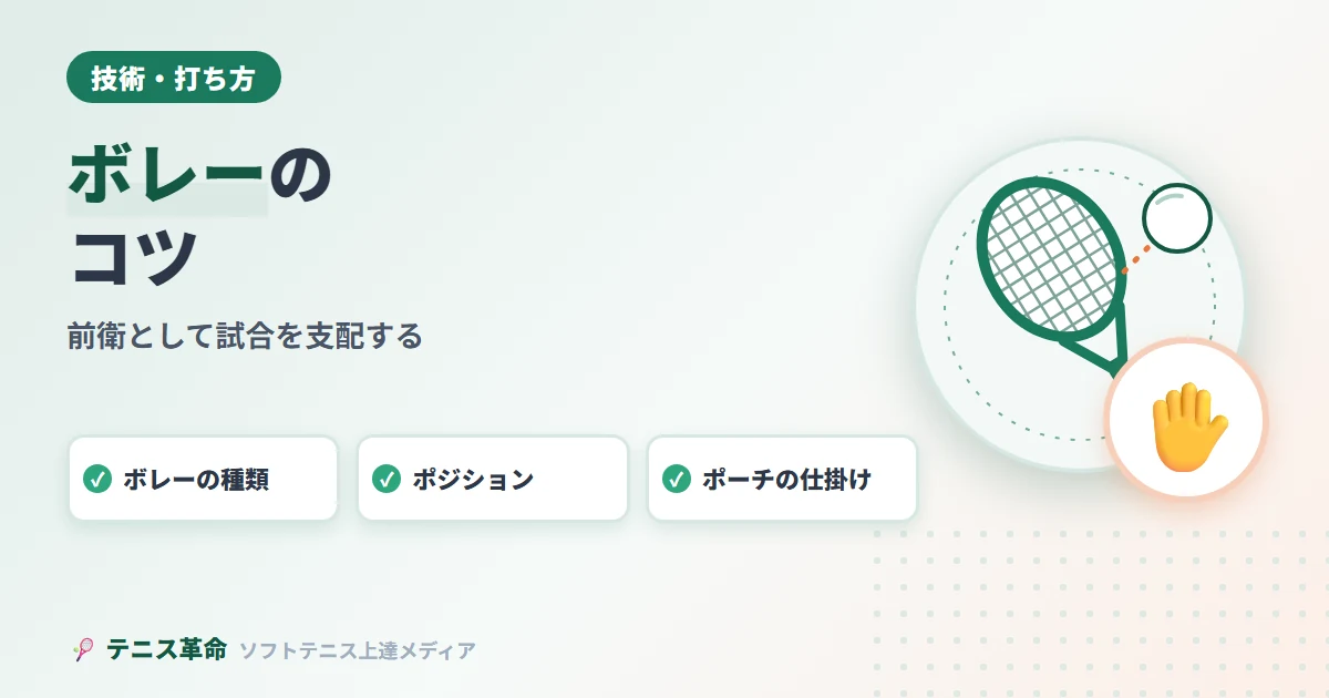 ボレーのコツ。ボレーの種類、ポジション、ポーチの仕掛け